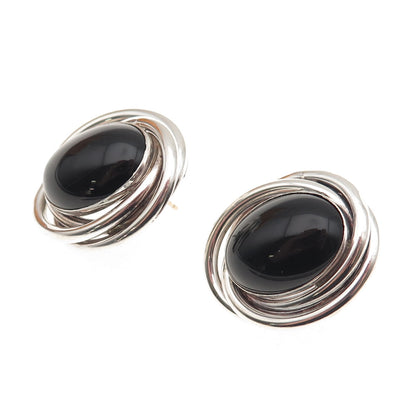 Peter Brams 925 Sterling Silver 14K Gold Posts Vintage Real Black Onyx Earrings