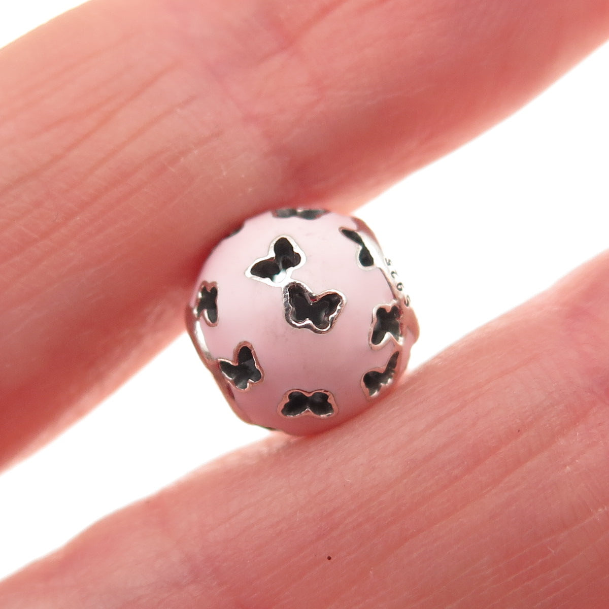 PANDORA 925 Sterling Silver Pink Enamel Fluttering Butterflies Slide Bead Charm