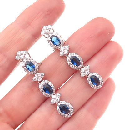 925 Sterling Silver Oval-Cut Blue & Round-Cut White C Z Dangle Earrings