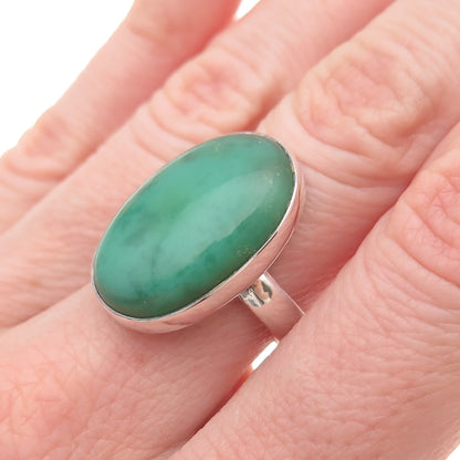 925 Sterling Silver Vintage Real Cabochon Chrysoprase Ring Size 7.25