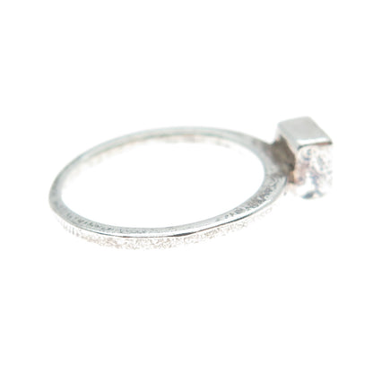 925 Sterling Silver Vintage Princess-Cut C Z Engagement Ring Size 5.25