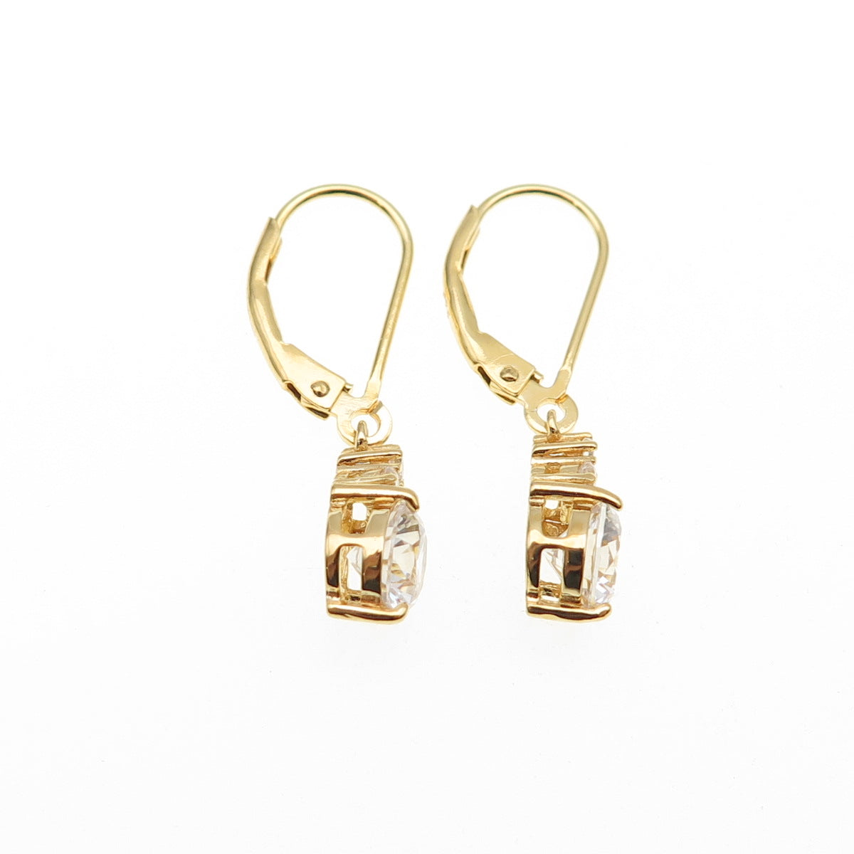 925 Sterling Silver Gold Plated Round-Cut C Z Dangle Earrings