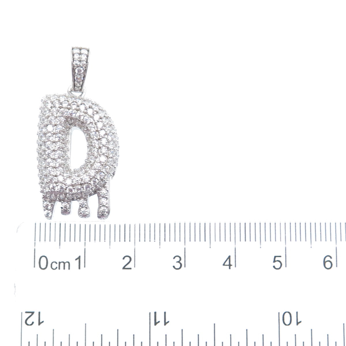 925 Sterling Silver Round-Cut C Z Sparkle Melted Letter D Initial Charm Pendant