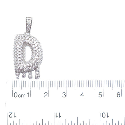 925 Sterling Silver Round-Cut C Z Sparkle Melted Letter D Initial Charm Pendant