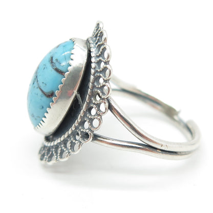 BEAU Sterling Silver Antique Art Deco Faux Turquoise Adjustable Ring Size 6.5