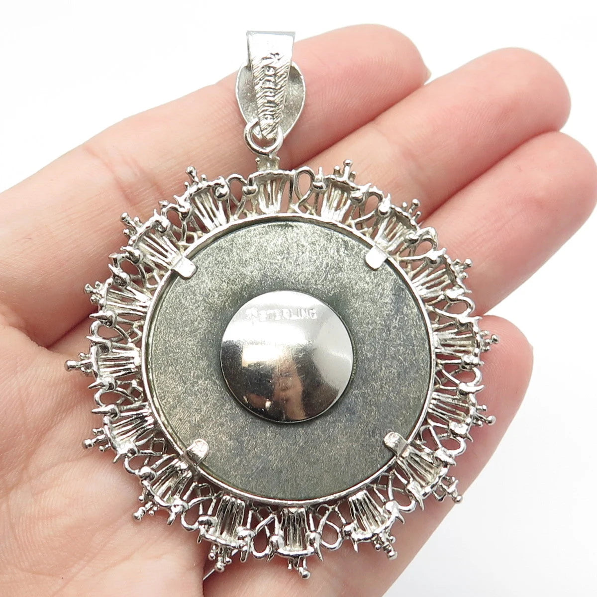 925 Sterling Silver Vintage Real Jade Gemstone Lion / Leo Zodiac Sign Pendant