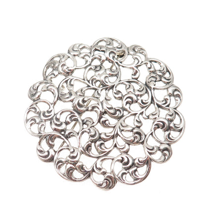 Michele 925 Sterling Silver Antique Art Deco Floral Oxidized Pin Brooch Pendant