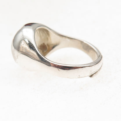 835 Silver Vintage Enamel Modernist Dome Oxidized Adjustable Ring Size 7