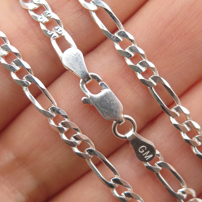 P. LUX 925 Sterling Silver Vintage Italy Figaro Chain Necklace 20"