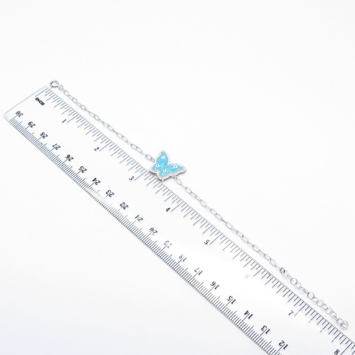 925 Sterling Silver C Z & Enamel Butterfly Rolo Link Bracelet 6.5"