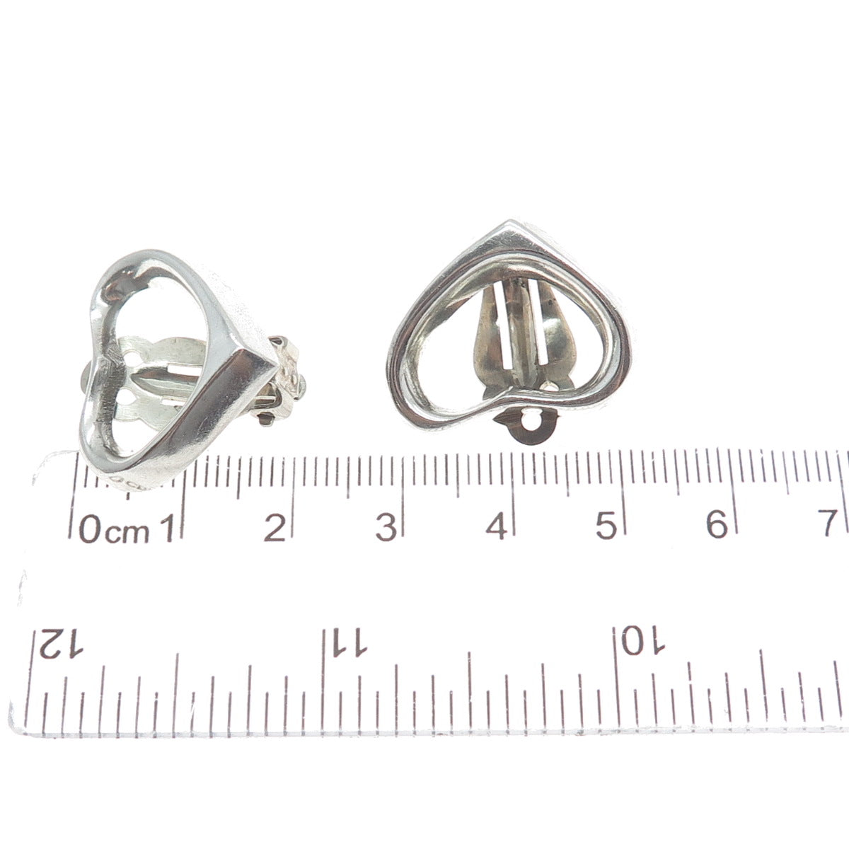 925 Sterling Silver Vintage Mexico Open Heart Clip On Earrings
