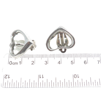 925 Sterling Silver Vintage Mexico Open Heart Clip On Earrings
