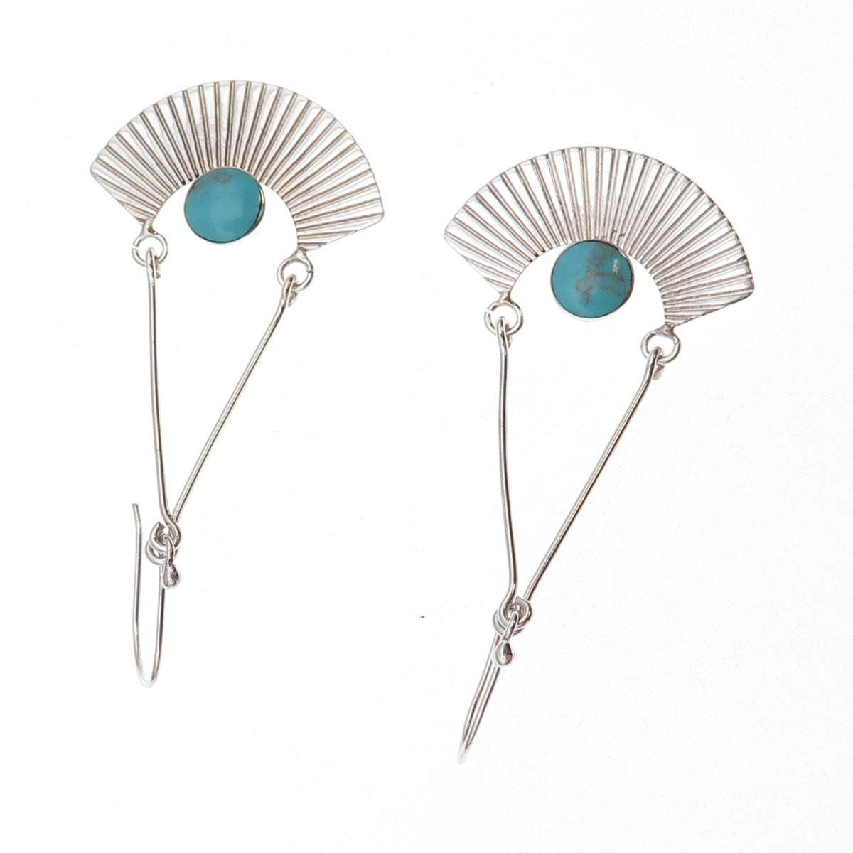 925 Sterling Silver Vintage Mexico Turquoise Modernist Dangle Earrings