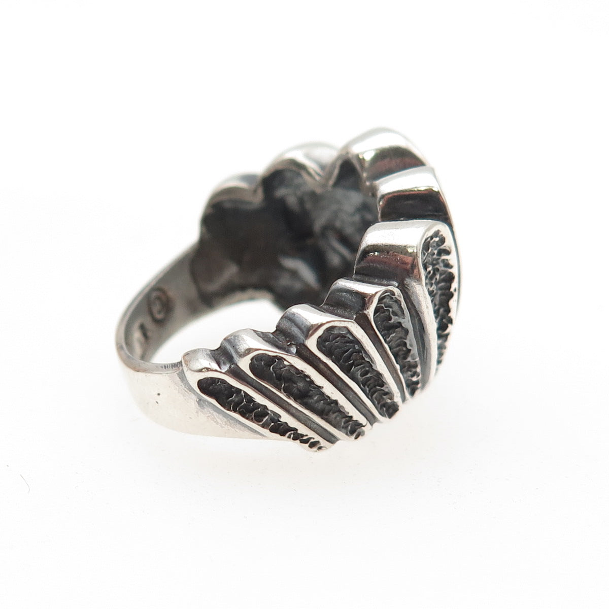925 Sterling Silver Vintage EFS Mexico Modernist Oxidized Ring Size 6.75