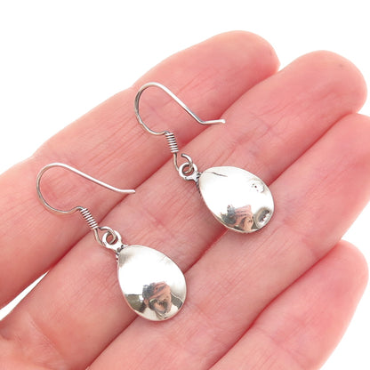 925 Sterling Silver Vintage Real Red Garnet Modernist Teardrop Dangle Earrings