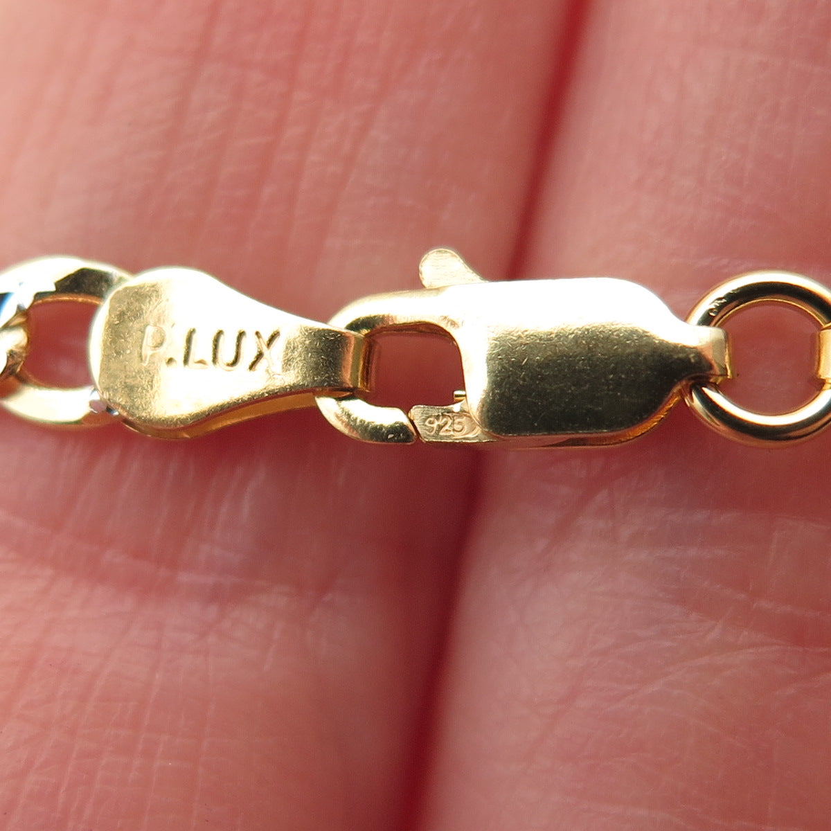 P. Lux 925 Sterling Silver 2-Tone Italy Diamond-Cut Figaro Chain Necklace 22"