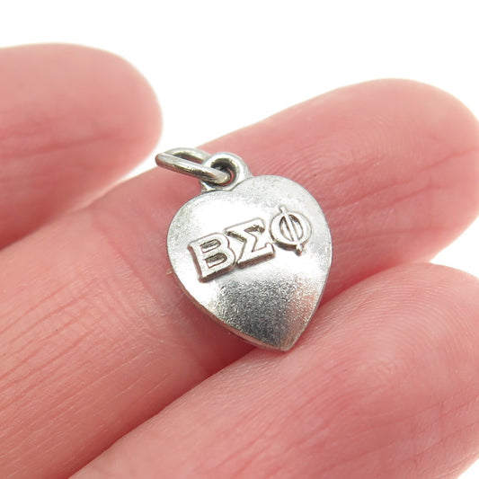 925 Sterling Silver Vintage 1961 Beta Sigma Phi Heart Minimalist Charm Pendant