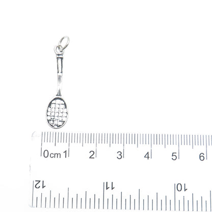 925 Sterling Silver Vintage Tennis Racket Oxidized Minimalist Charm Pendant