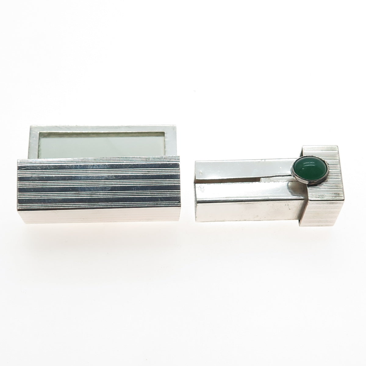 800 Silver Antique Art Deco Italy Real Green Onyx Tube Slide Lipstick Case