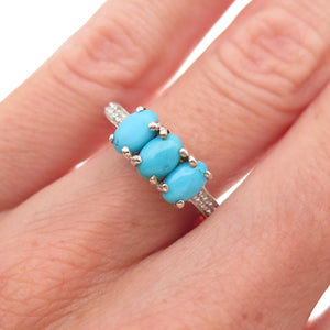 Chuck Clemency 925 Sterling Silver Real Turquoise & White Topaz Ring Size 6.25