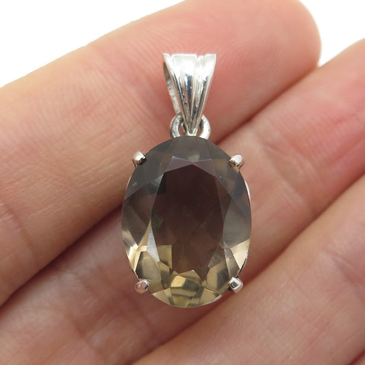 925 Sterling Silver Vintage Real Smoky Quartz Ornate Pendant