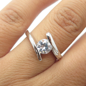 925 Sterling Silver Round-Cut Shaped C Z Bypass Engagement Ring Size 7