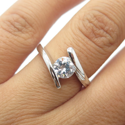 925 Sterling Silver Round-Cut Shaped C Z Bypass Engagement Ring Size 7