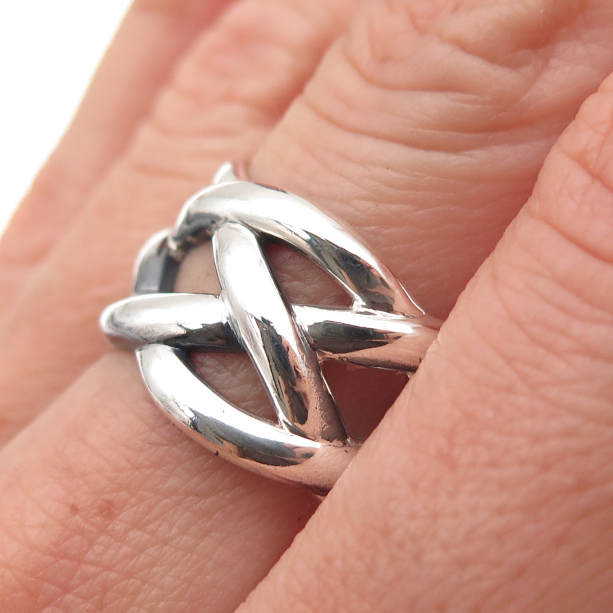 925 Sterling Silver Vintage Modernist Woven Oxidized Ring Size 9