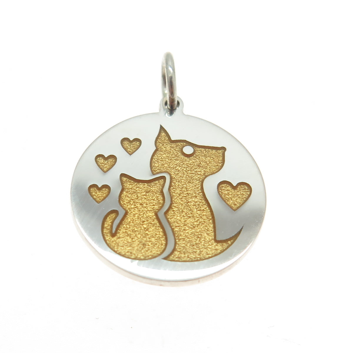 925 Sterling Silver Yellow Enamel Dog & Cat Friendship Minimalist Charm Pendant