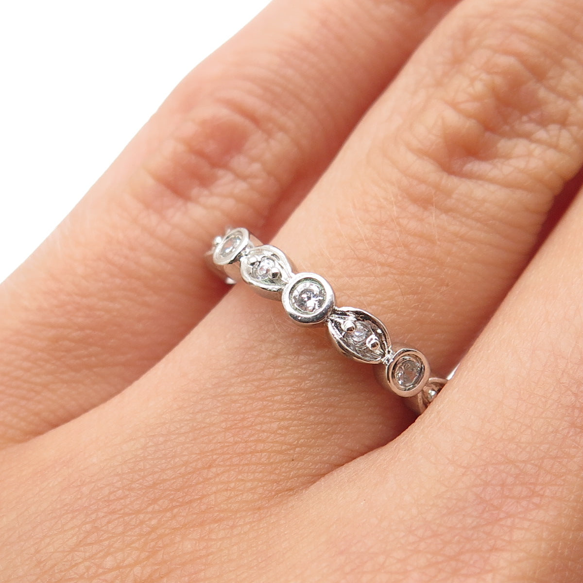 925 Sterling Silver Round-Cut C Z Eternity Band Ring Size 5.75