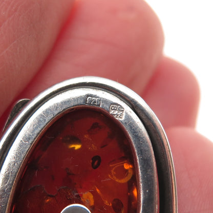 925 Sterling Silver Vintage JB Poland Real Amber Modernist Clip On Earrings