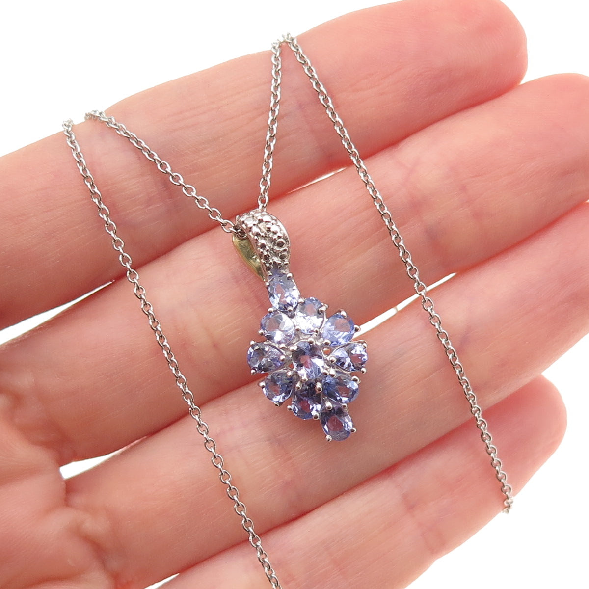 Chuck Clemency 925 Sterling Silver Real Tanzanite Cable Chain Necklace 18"