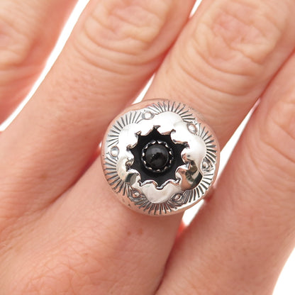 Old Pawn 925 Sterling Silver Vintage Black Onyx Snake Eye Shadow Box Ring Size 7