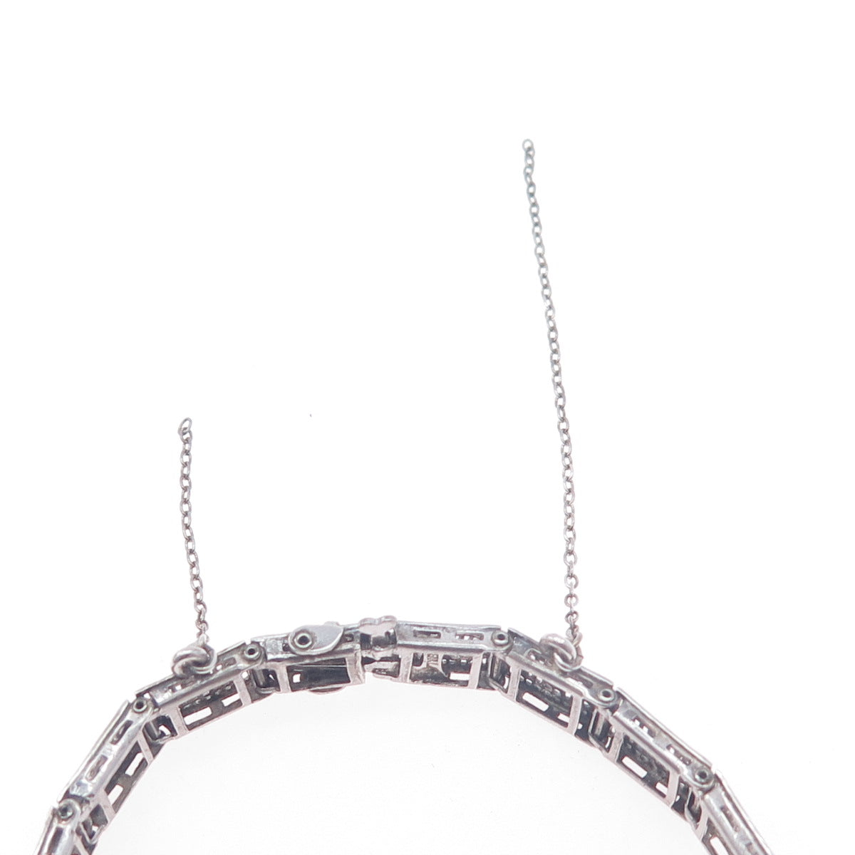 925 Sterling Antique Art Deco Real Diamond Bracelet 6.25" (repair safety chain)