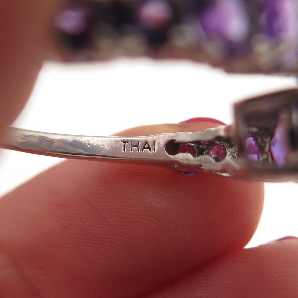 925 Sterling Silver Vintage Real Amethyst Adjustable Bypass Ring Size 9