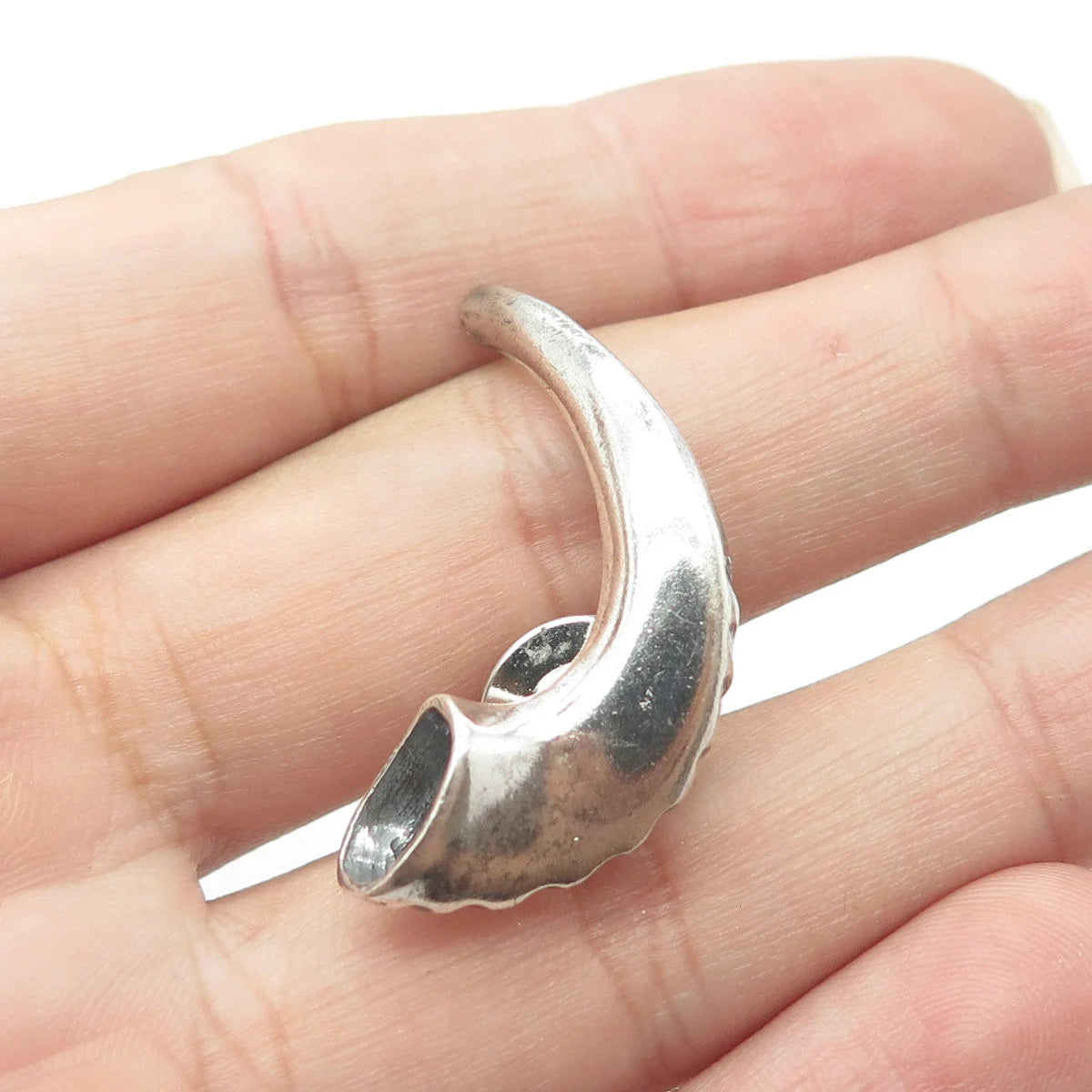 925 Sterling Silver Vintage Horn Lapel Pin