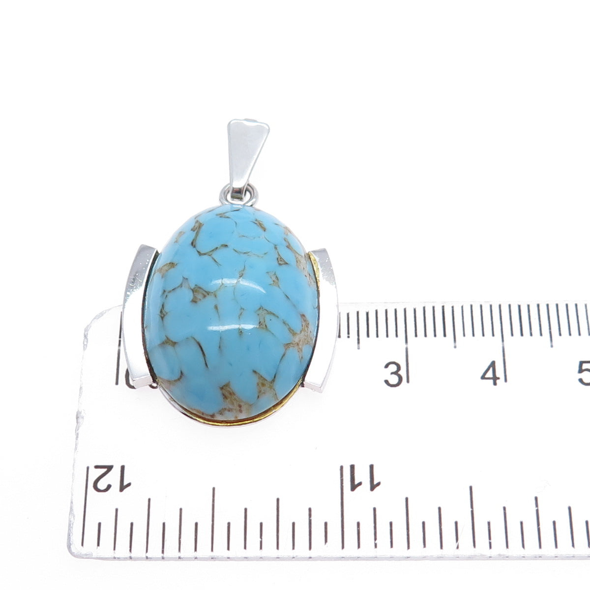 DANECRAFT 925 Sterling Silver Vintage Faux Turquoise Modernist Charm Pendant