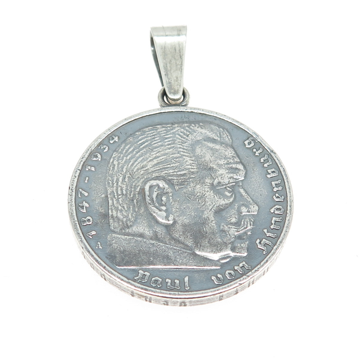 900 Silver Antique 1847 - 1934 Paul von Hindenburg "5 Reichsmark" Coin Pendant