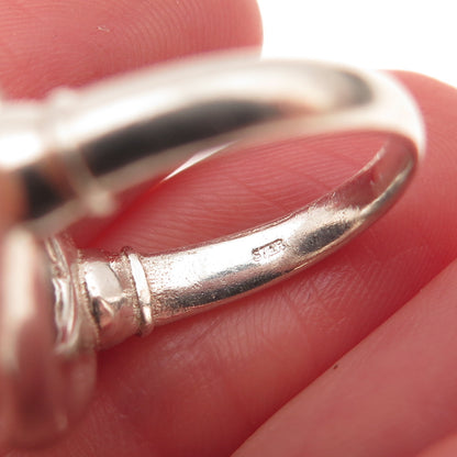 925 Sterling Silver Vintage Real Lapis Modernist Oxidized Ring Size 6