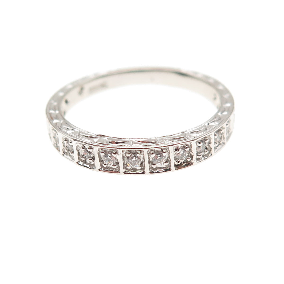 925 Sterling Silver Round-Cut C Z Half Eternity Band Ring Size 7