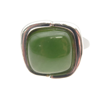 Michelle Albala 925 Sterling Silver Vintage Real Jade Modernist Ring Size 7