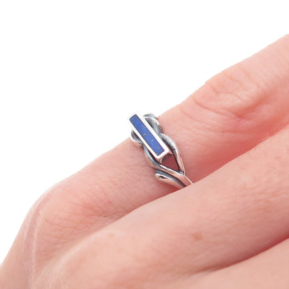 925 Sterling Silver Vintage Real Lapis Infinity Oxidized Ring Size 4.25