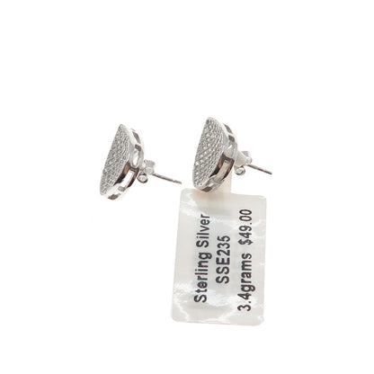 925 Sterling Silver Round-Cut C Z Teardrop Earrings