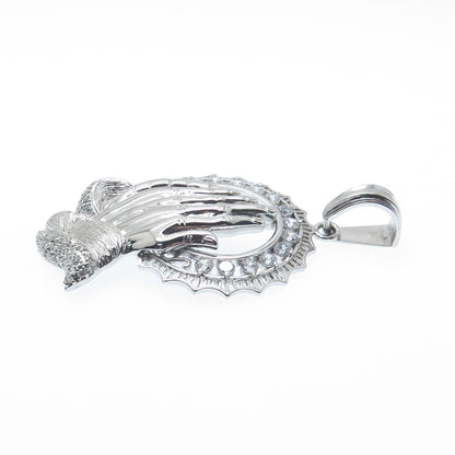 925 Sterling Silver Round-Cut C Z Praying Hands Pendant