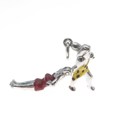 WELLS 925 Sterling Silver Vintage Enamel Tarzan & Jane Minimalist Charm Pendant