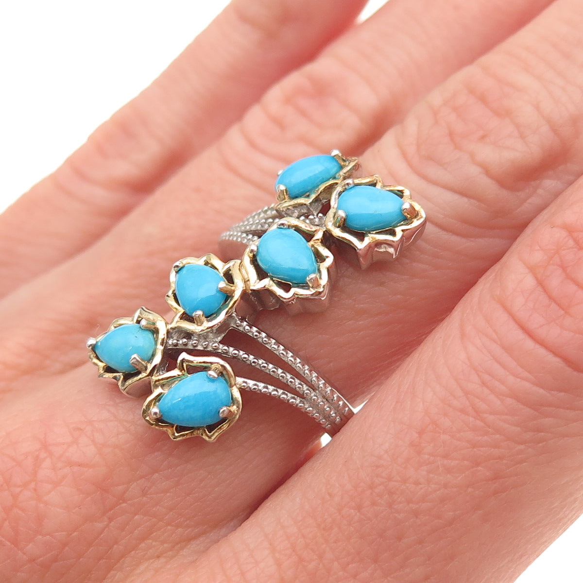 Chuck Clemency Sterling Silver 2-Tone Real Sleeping Beauty Turquoise Ring Size 8