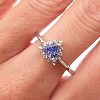 Chuck Clemency 925 Sterling Silver Real Tanzanite & White Topaz Ring Size 7