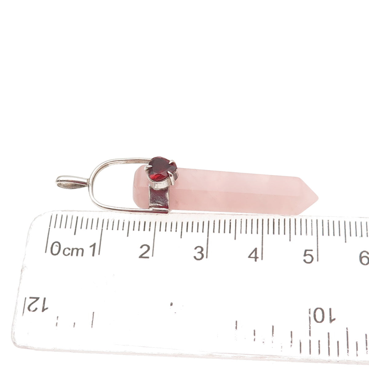 925 Sterling Silver Vintage Real Rose Quartz & Red Garnet Heart Amulet Pendant