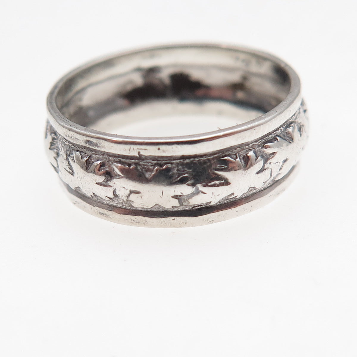 Clark & Coombs 925 Sterling Silver Antique Art Deco Floral Band Ring Size 7.25