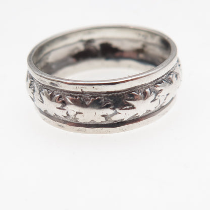 Clark & Coombs 925 Sterling Silver Antique Art Deco Floral Band Ring Size 7.25